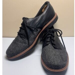 Clarks Womens Oxfords Size 9M Collection Black Leather Gray Tweed Lace‎ Up Shoes